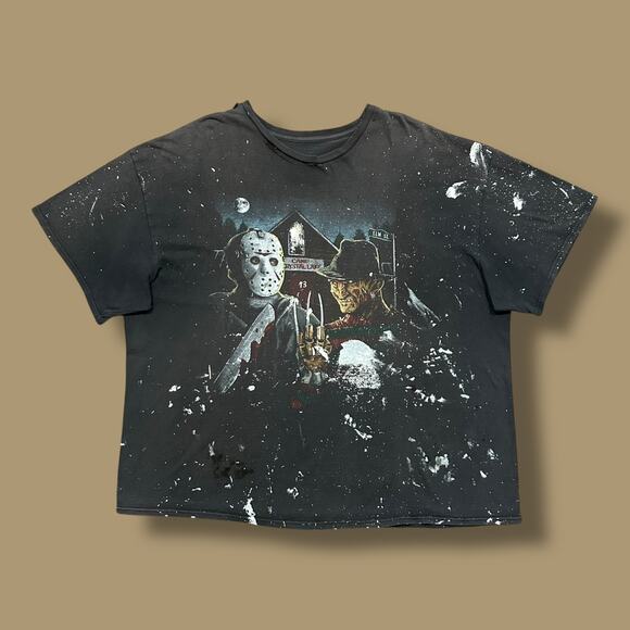 Thrashed Shirt Freddy Jason Horror Movie Graphic Tee y2k Faded Black 3XL - Picture 1 of 12